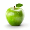 Green Apple Fruit with Droplets of Water Isolated on White Background. Generative AI Royalty Free Stock Photo