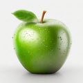 Green Apple Fruit with Droplets of Water Isolated on White Background. Generative AI Royalty Free Stock Photo