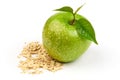 Green apple granny smith with leaf and water drops, isolated on white background Royalty Free Stock Photo