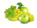 Green apple and grapes isolated on white background. Package design element Royalty Free Stock Photo