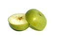 The Green apple Through half isolate on white background Royalty Free Stock Photo