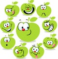 Green apple icon cartoon with funny faces Royalty Free Stock Photo