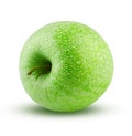 Green Apple Isolated. Apple with Water Drops on White Background. Perfect Fresh Fruit Close Up Royalty Free Stock Photo