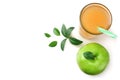 green apple with apple juice isolated on white background. top view Royalty Free Stock Photo