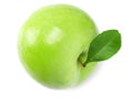 green apple with leaf isolated on white background. one apple. top view Royalty Free Stock Photo