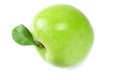 green apple with leaf isolated on white background. one apple. top view Royalty Free Stock Photo