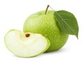 Green apple with leaf and slice isolated on a white Royalty Free Stock Photo