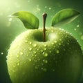 green apple with leave on green background. ai generative