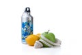 Green apple, lemon and sport bottle with measuring tape Royalty Free Stock Photo