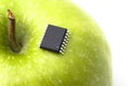 Green apple with microchip Royalty Free Stock Photo