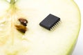 Green apple with microchip Royalty Free Stock Photo