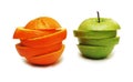 Green apple and orange isolated on white Royalty Free Stock Photo