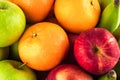 Green apple and orange and red apple and banana are mixed tasty fruit composition on  background fruit health food Royalty Free Stock Photo