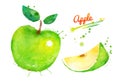 Green apple with paint splashes. Royalty Free Stock Photo