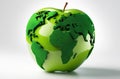 Green apple with planet earth map. World Health Day. Health eating Royalty Free Stock Photo