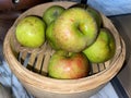 Green apple Raw fruit and vegetable backgrounds overhead perspective, part of a set collection of healthy organic fresh produce Royalty Free Stock Photo