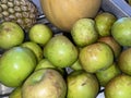 Green apple Raw fruit and vegetable backgrounds overhead perspective, part of a set collection of healthy organic fresh produce Royalty Free Stock Photo