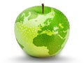 Green apple representing earth with drops on it Royalty Free Stock Photo
