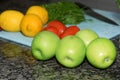 green apple with Sicilian lemon preparation of healthy natural salad