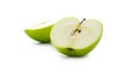 Green apple slice on white background, defocused Royalty Free Stock Photo