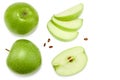 Green apple with slices isolated on a white background. top view. clipping path Royalty Free Stock Photo