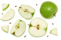 Green apple with slices isolated on a white background. top view. clipping path Royalty Free Stock Photo