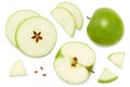 Green apple with slices isolated on a white background. top view. clipping path Royalty Free Stock Photo