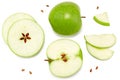 Green apple with slices isolated on a white background. top view. clipping path Royalty Free Stock Photo