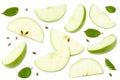 Green apple with slices isolated on a white background. top view. clipping path Royalty Free Stock Photo