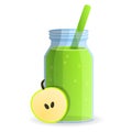 Green apple smoothie bottle icon, cartoon style