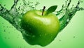 A green apple with water droplets on it