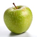 Green apple with waterdrops isolated on white background. Generative AI Royalty Free Stock Photo