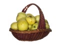 Green apples in a decorative fruit basket isolated on white back Royalty Free Stock Photo