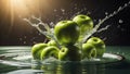 Green apples droped into water Royalty Free Stock Photo