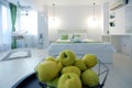 Apples in a fruit bowl in the bedroom, studio room Royalty Free Stock Photo