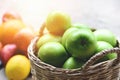 Green Apples - Harvest apple in the basket collect fruit in the garden Royalty Free Stock Photo