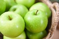 Green Apples - Harvest apple in the basket collect fruit in the garden Royalty Free Stock Photo