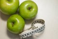 Green apples and measuring tape