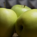 Green apples of the Reinette Simirenko variety, close-up