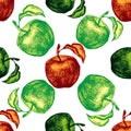 Seamless apple sketch pattern. Hand drawn gardening element illustration. Vector outline food symbol design from