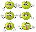 Green apples with six different emotions Royalty Free Stock Photo