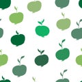 green apples vector seamless pattern. Fruit with leaves, diet vitamin yellow background