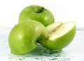 Green apples with waterdrops