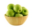 Green apples in a wood basket