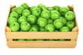 Green apples in the wooden crate