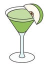 Green appletini apple martini garnished with a slice of fruit. Stylish hand-drawn doodle cartoon hipster style vector