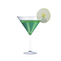 Green appletini cocktail with apple garnish in martini glass on white background Royalty Free Stock Photo