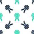 Green Approved or certified medal badge with ribbons icon isolated seamless pattern on white background. Approved seal stamp sign Royalty Free Stock Photo