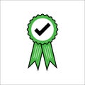 Green approved medal. Check or good quality badge green color vector eps10.