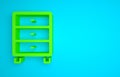 Green Archive papers drawer icon isolated on blue background. Drawer with documents. File cabinet drawer. Office